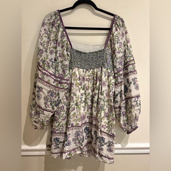 Free People Endless Afternoon Mini Dress Ivory Purple Green Floral Size Medium - Picture 7 of 9